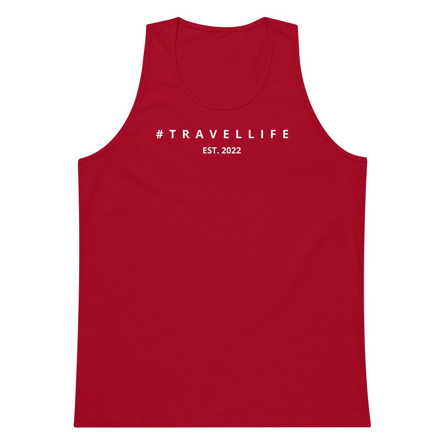 #Travellife Est. 2022 Men’s Premium Tank Top White Text 2X+