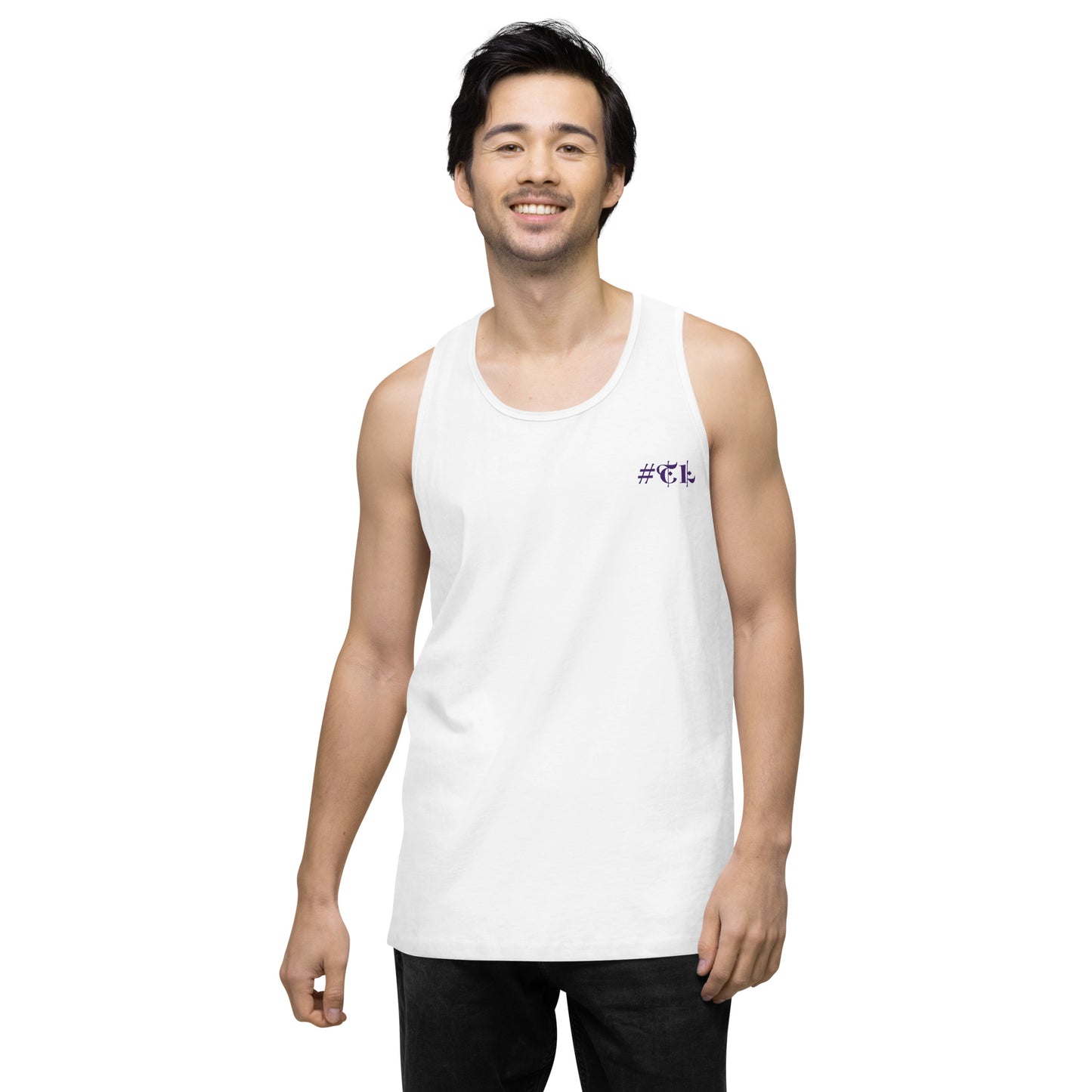 Men’s White Premium Tank Top Purple #TL Logo