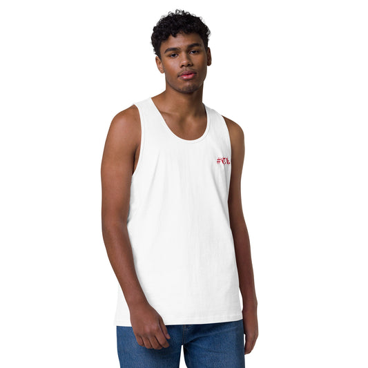 Men’s White Premium Tank Top Red #TL Logo 2X+