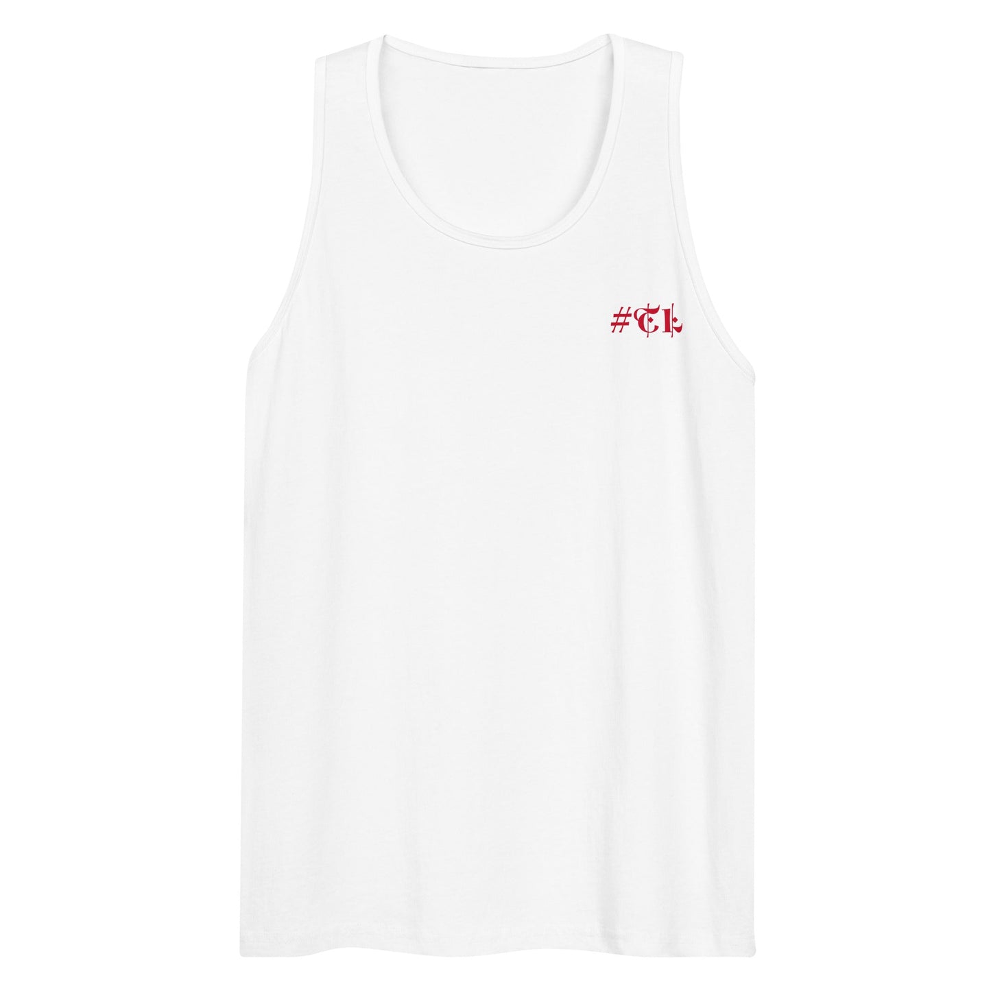 Men’s White Premium Tank Top Red #TL Logo 2X+