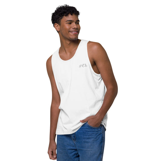 Men’s White Premium Tank Top Silver #TL Logo 2X+