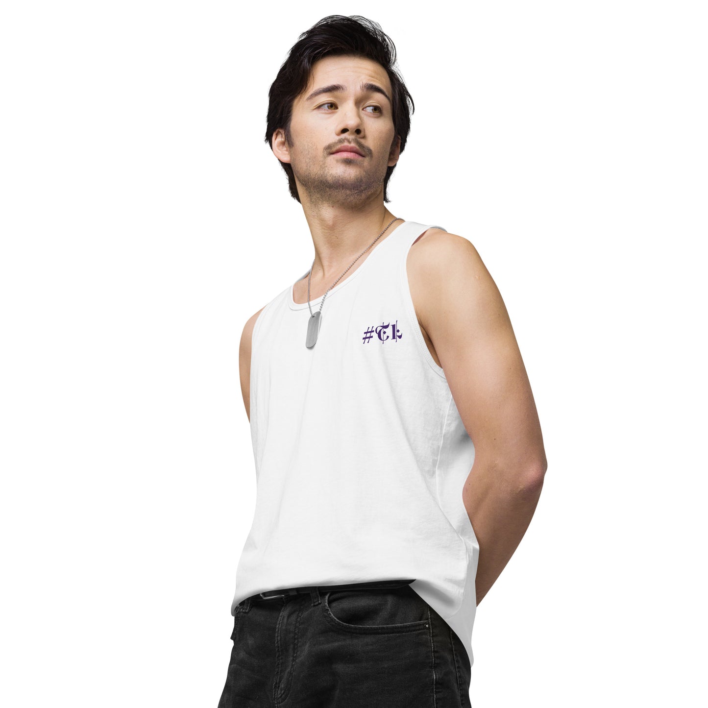 Men’s White Premium Tank Top Purple #TL Logo