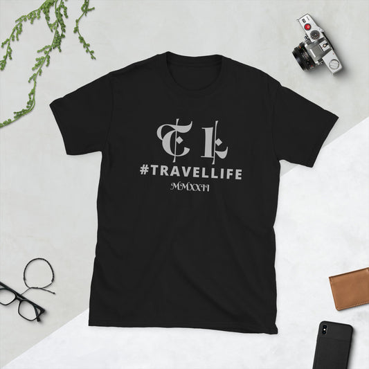 TL Logo #Travellife Roman 2022 Unisex T-Shirt Silver Text 2X+