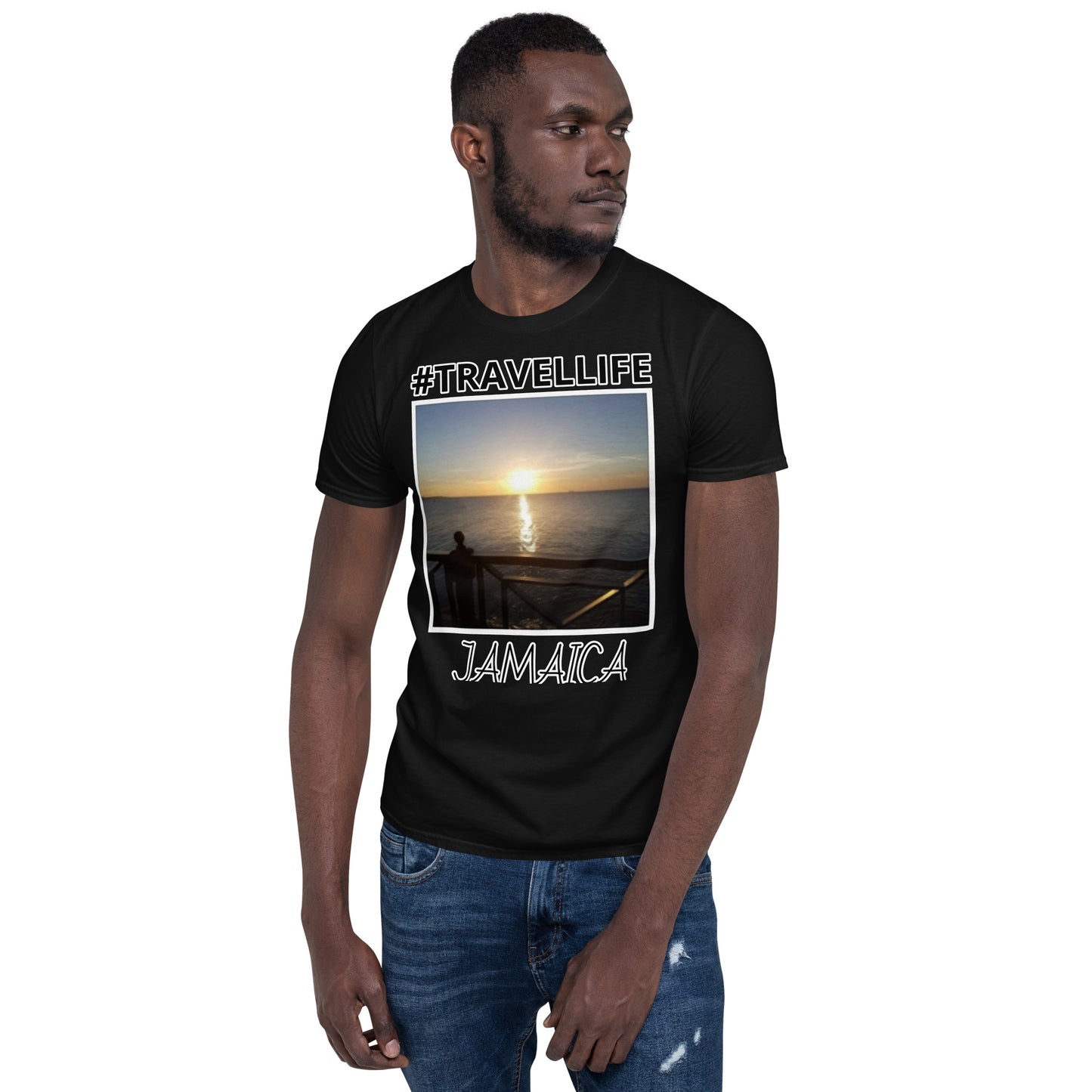 #Travellife Jamaica Sunset Unisex T-Shirt silver text