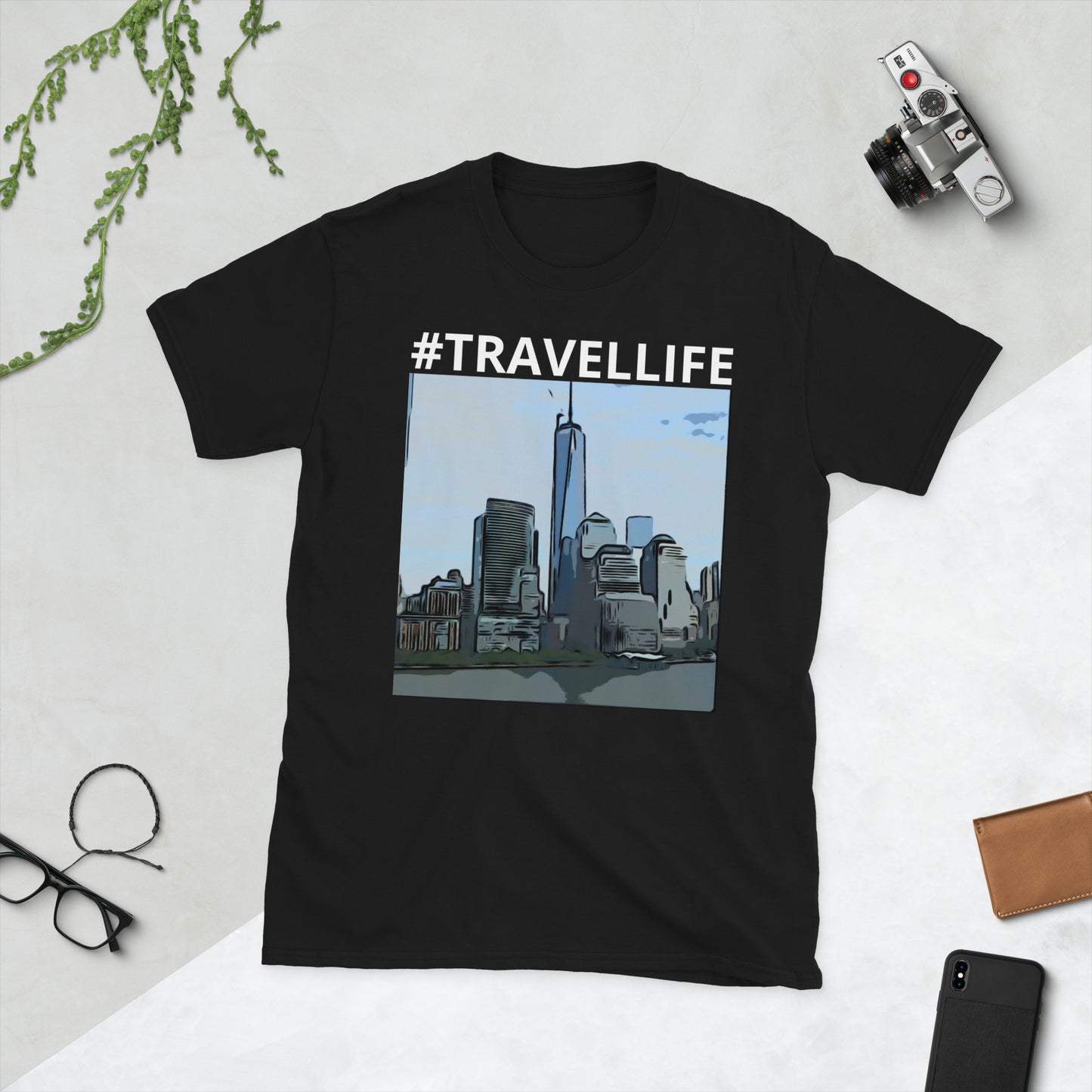 #Travellife NYC Skyline Unisex T-Shirt white text