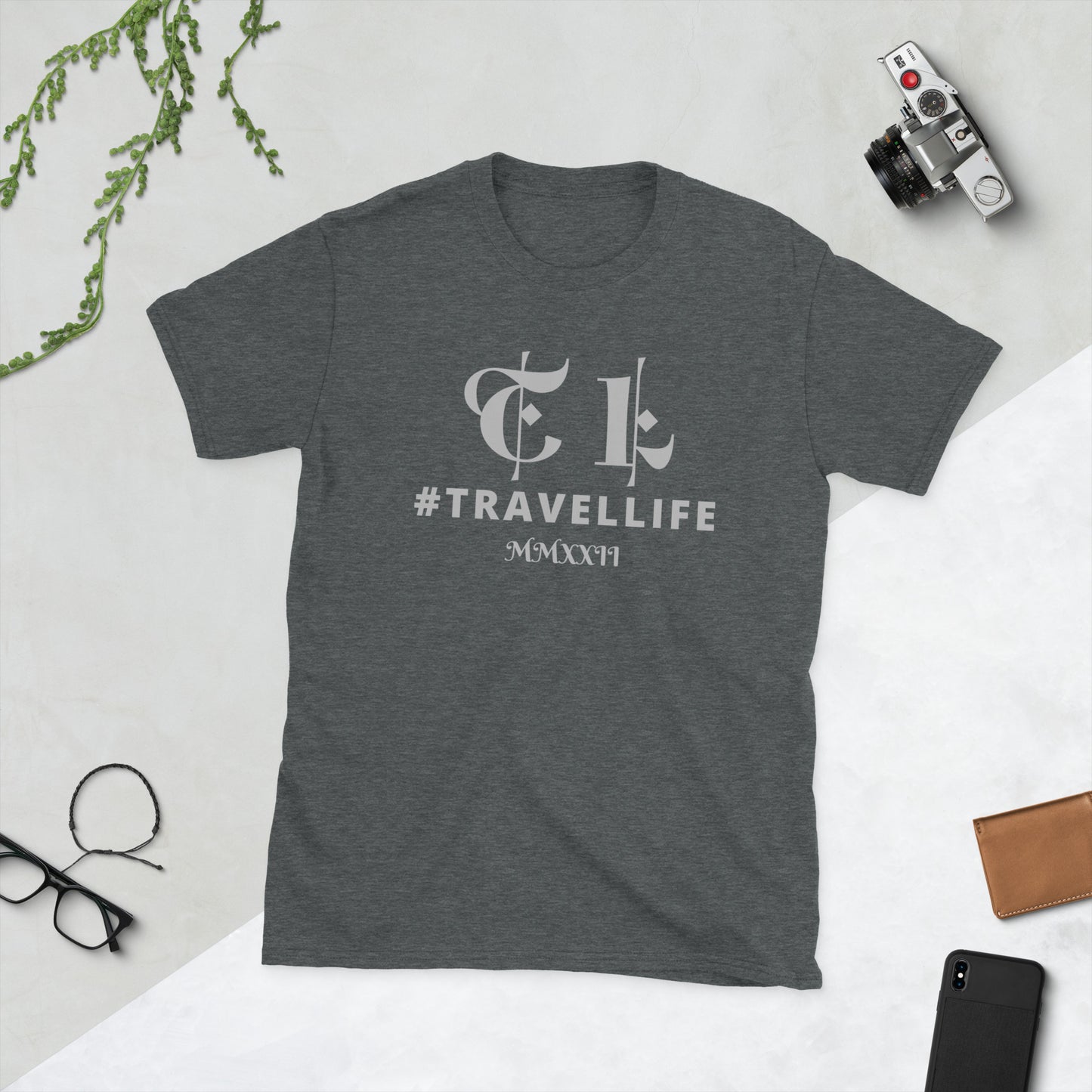 TL Logo #Travellife Roman 2022 Unisex T-Shirt Silver Text