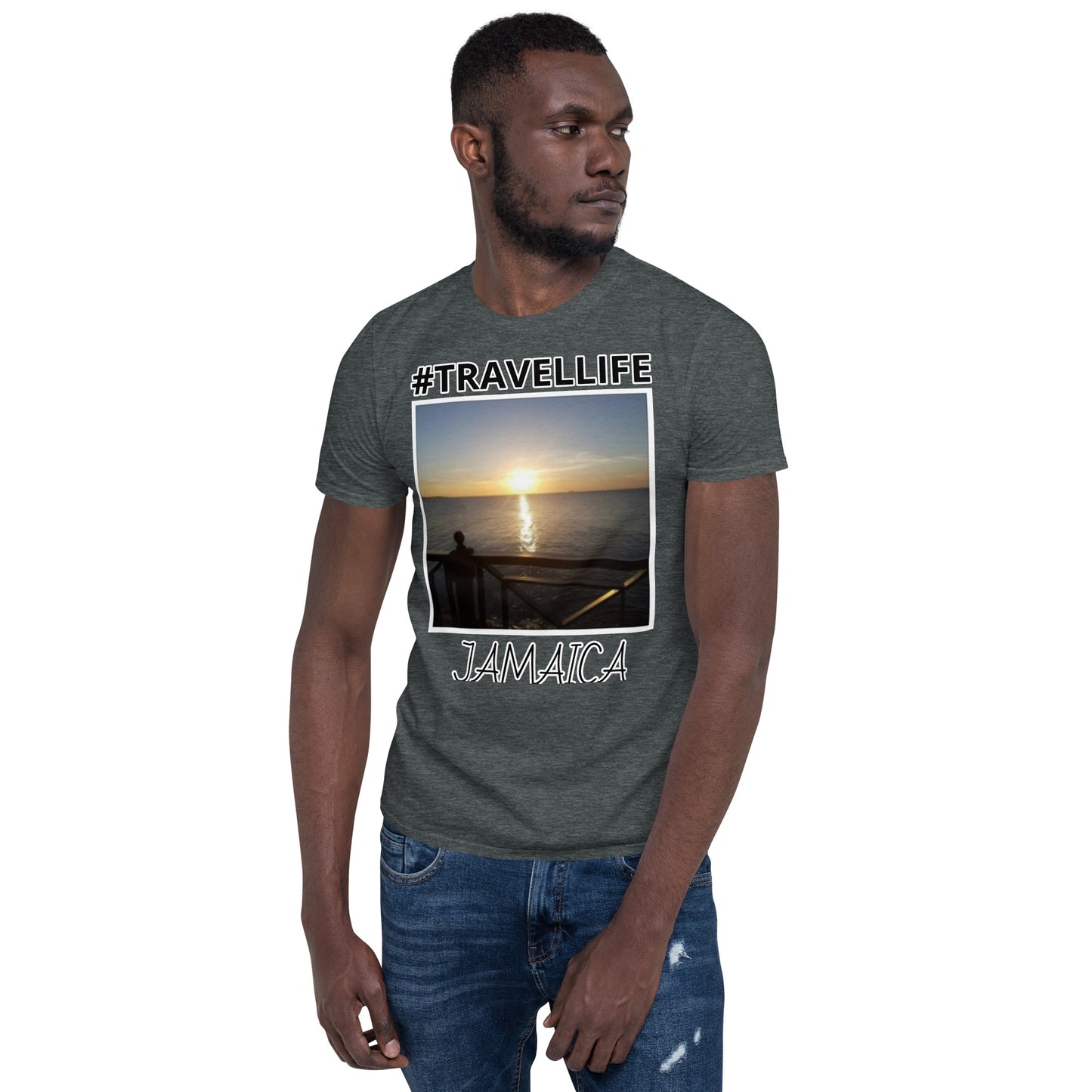 #Travellife Jamaica Sunset Unisex T-Shirt silver text