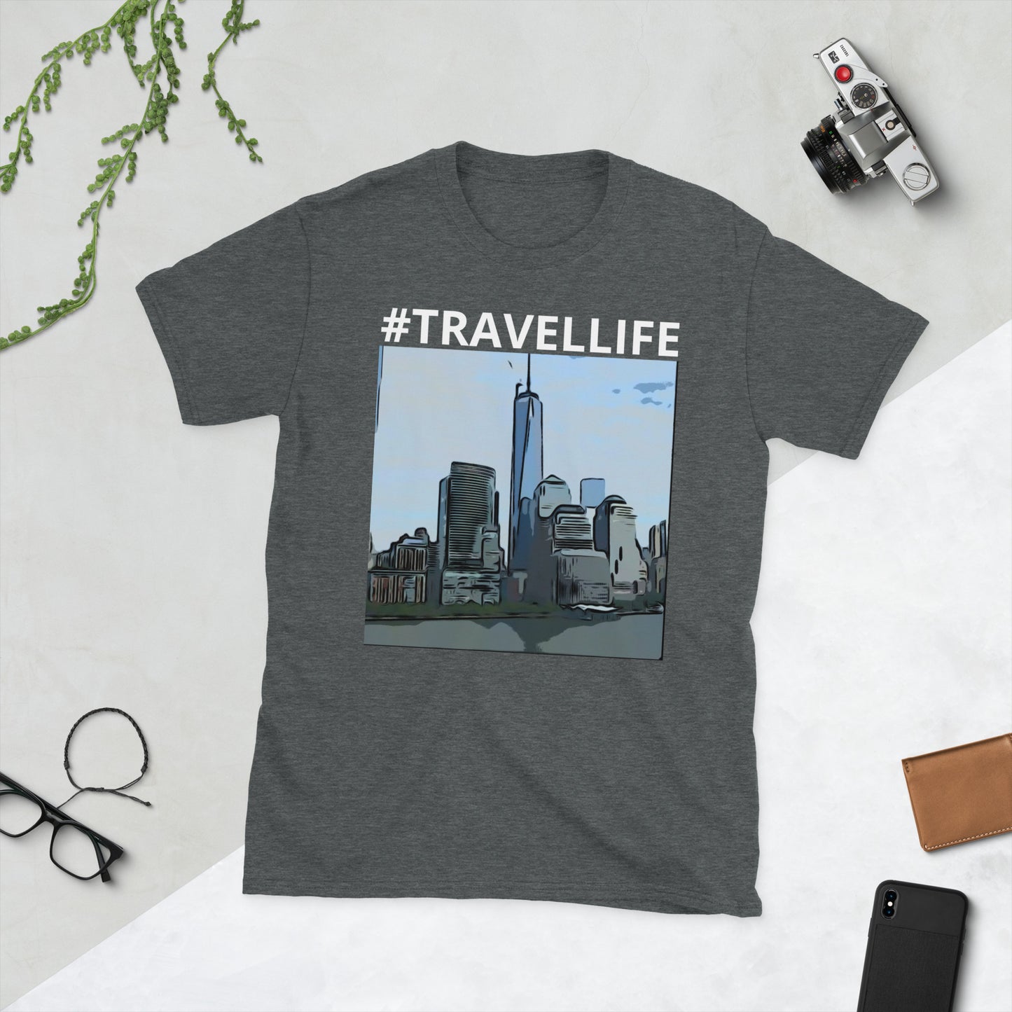 #Travellife NYC Skyline Unisex T-Shirt white text