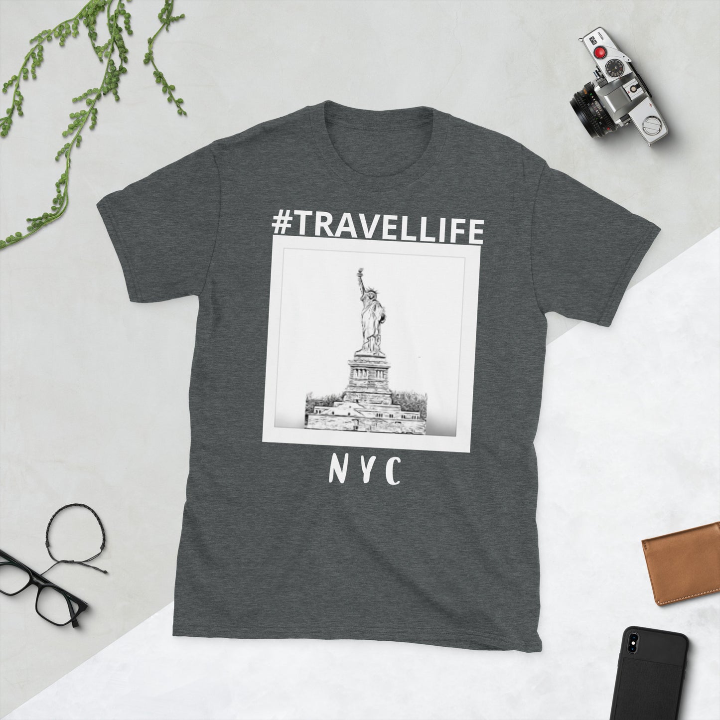 #Travellife NYC Statue of Liberty Unisex T-Shirt white text