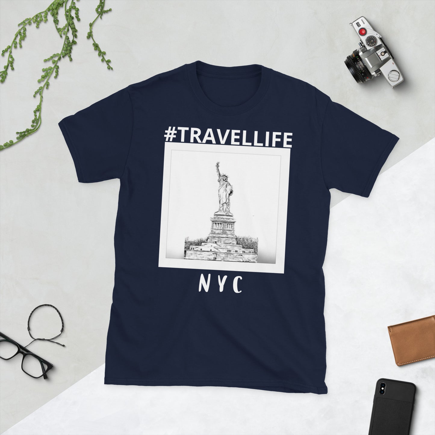 #Travellife NYC Statue of Liberty Unisex T-Shirt white text