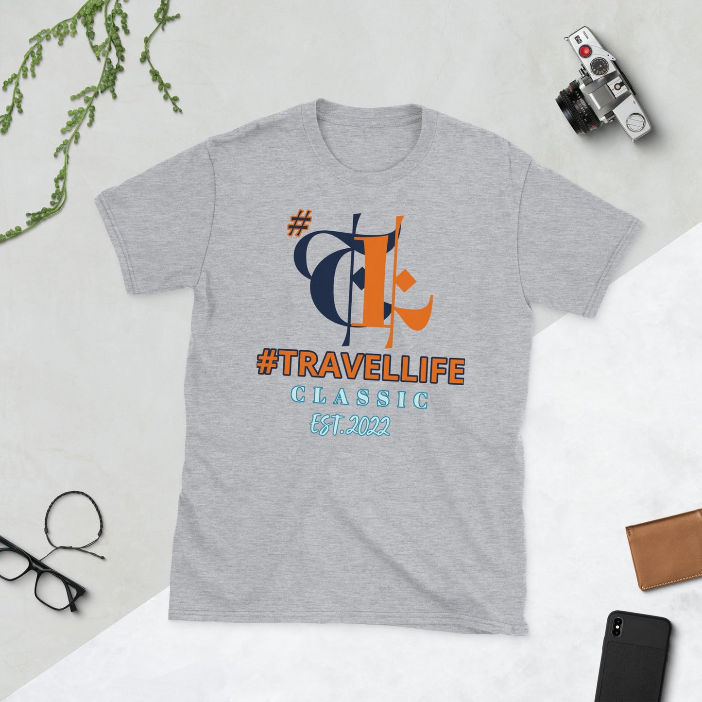 #Travellife Est. 2022 Classic Unisex T-Shirt Purple/Orange Text 2X+