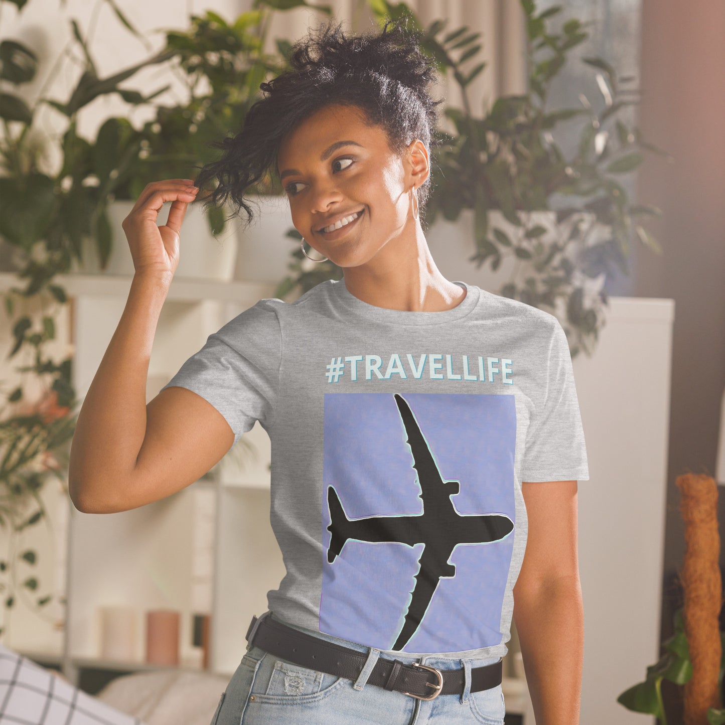 #Travellife PTA Unisex T-Shirt White Text Blue Background