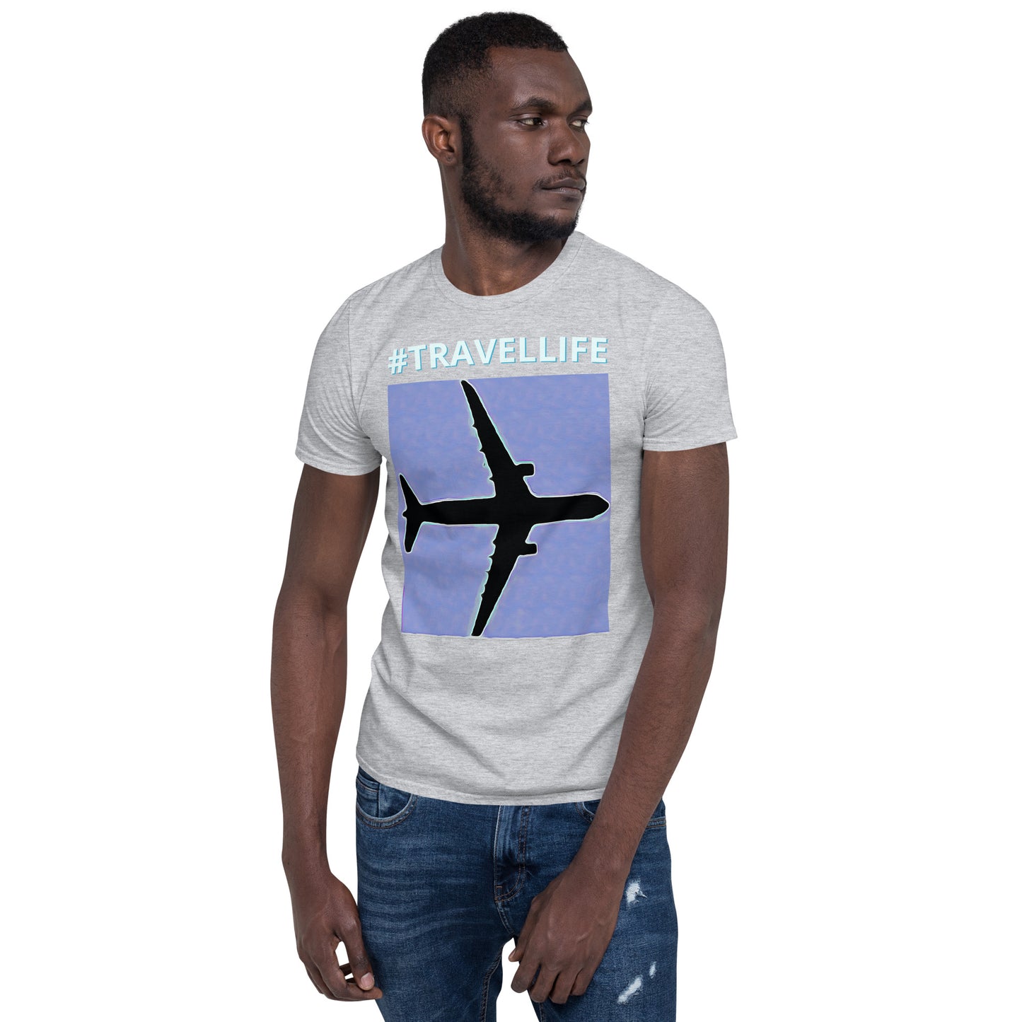 #Travellife PTA Unisex T-Shirt White Text Blue Background