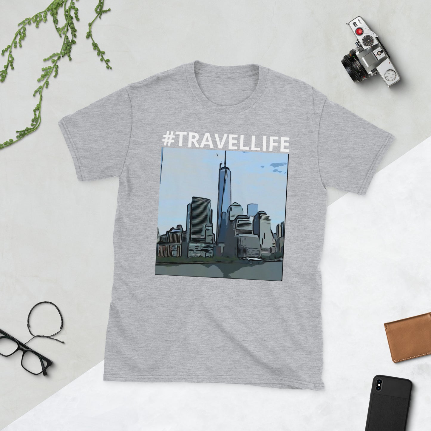 #Travellife NYC Skyline Unisex T-Shirt white text