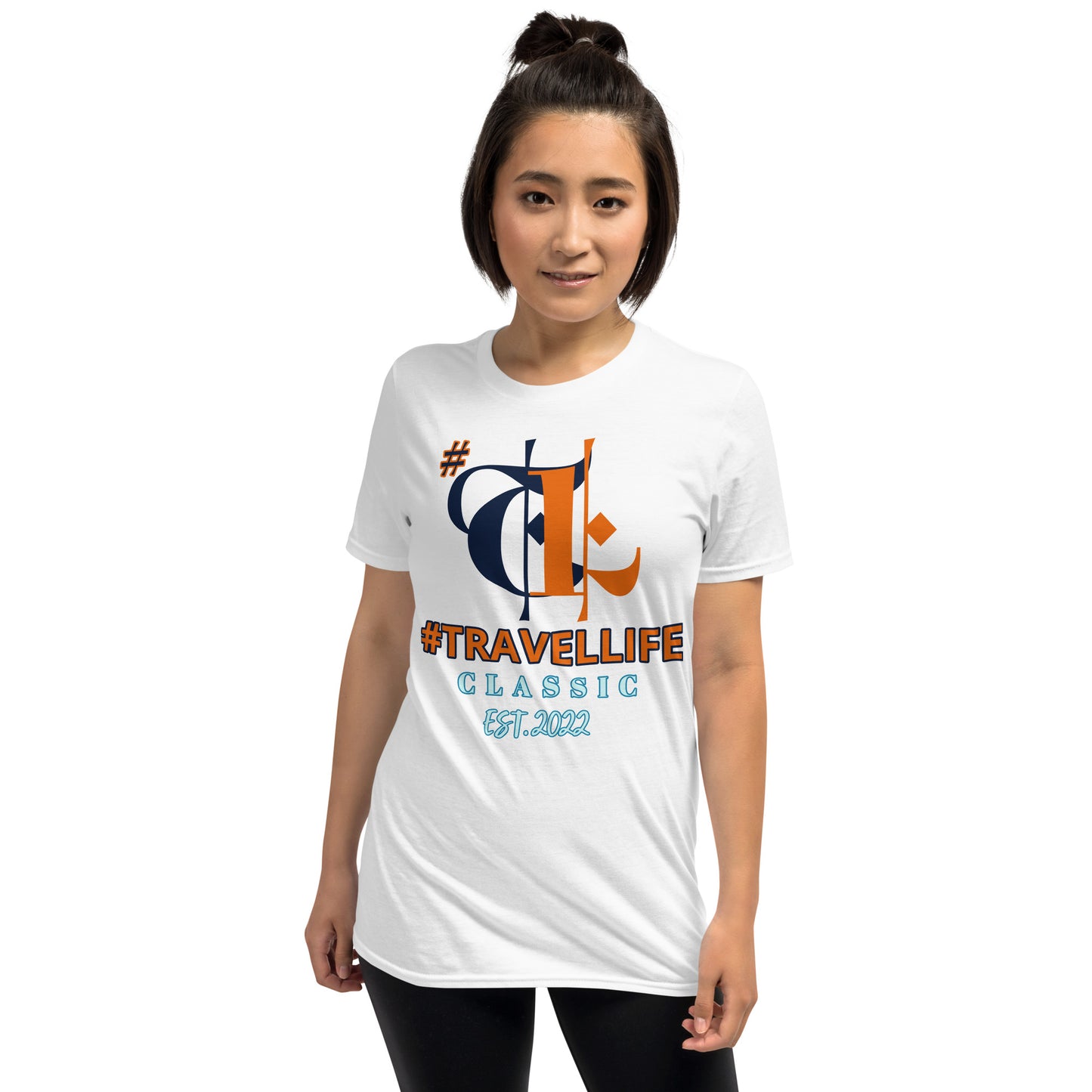 #Travellife Est. 2022 Classic Unisex T-Shirt Purple/Orange Text