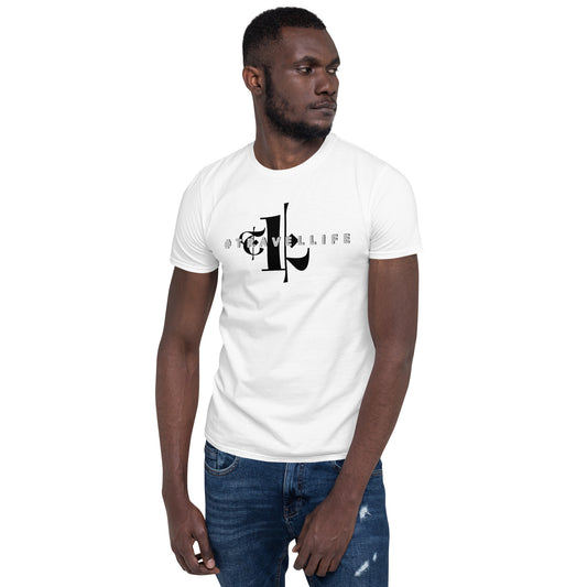 #Travellife in #TL White Unisex T-Shirt Black Text