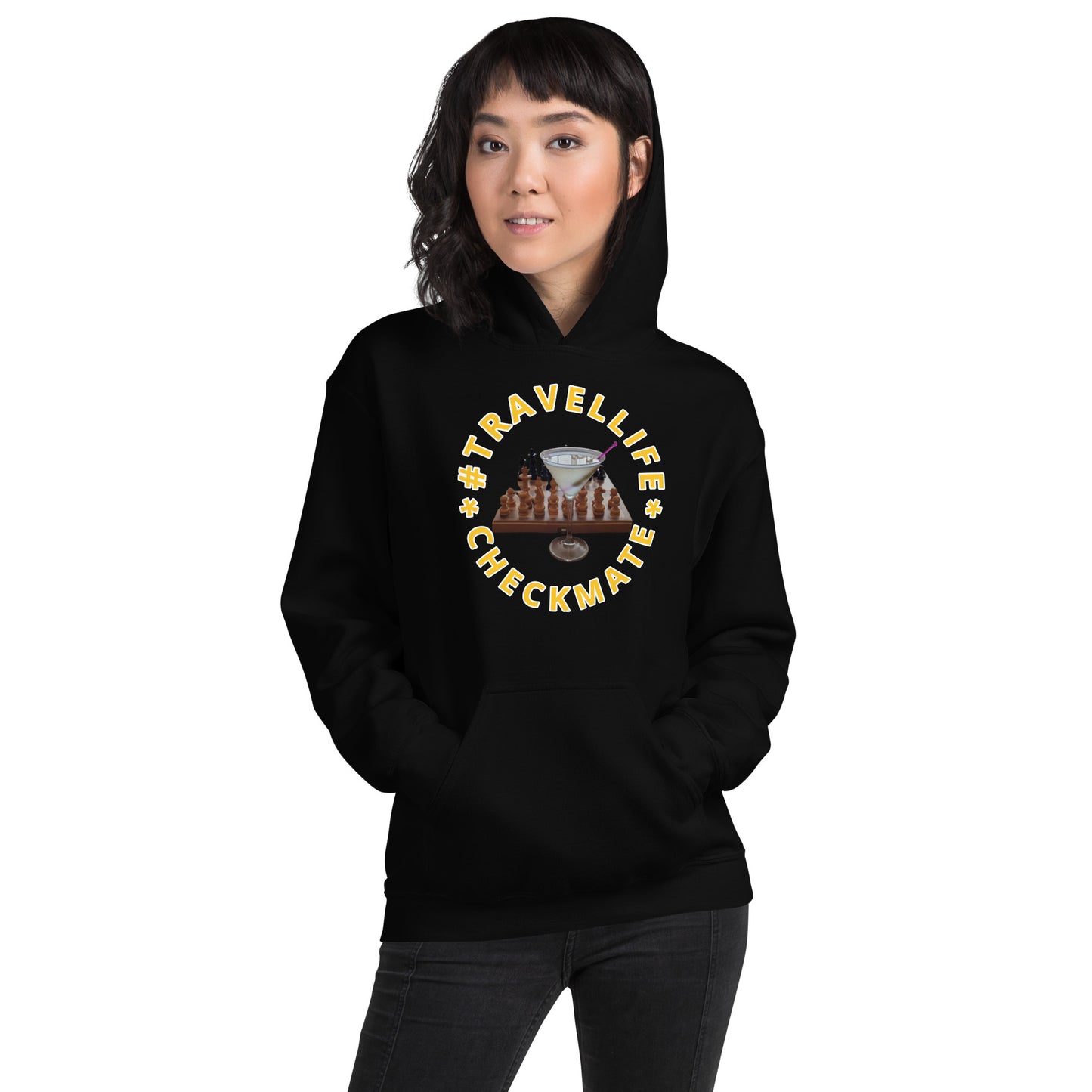 #Travellife Checkmate Martini Glass and Chess Board Unisex Hoodie