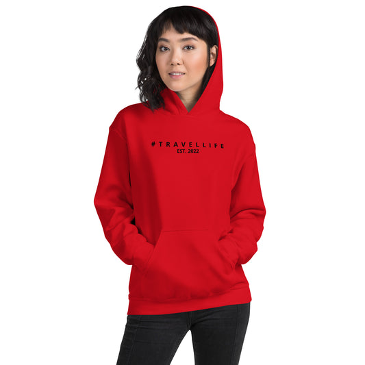 #Travellife Est. 2022 Black Text Centered Unisex Hoodie