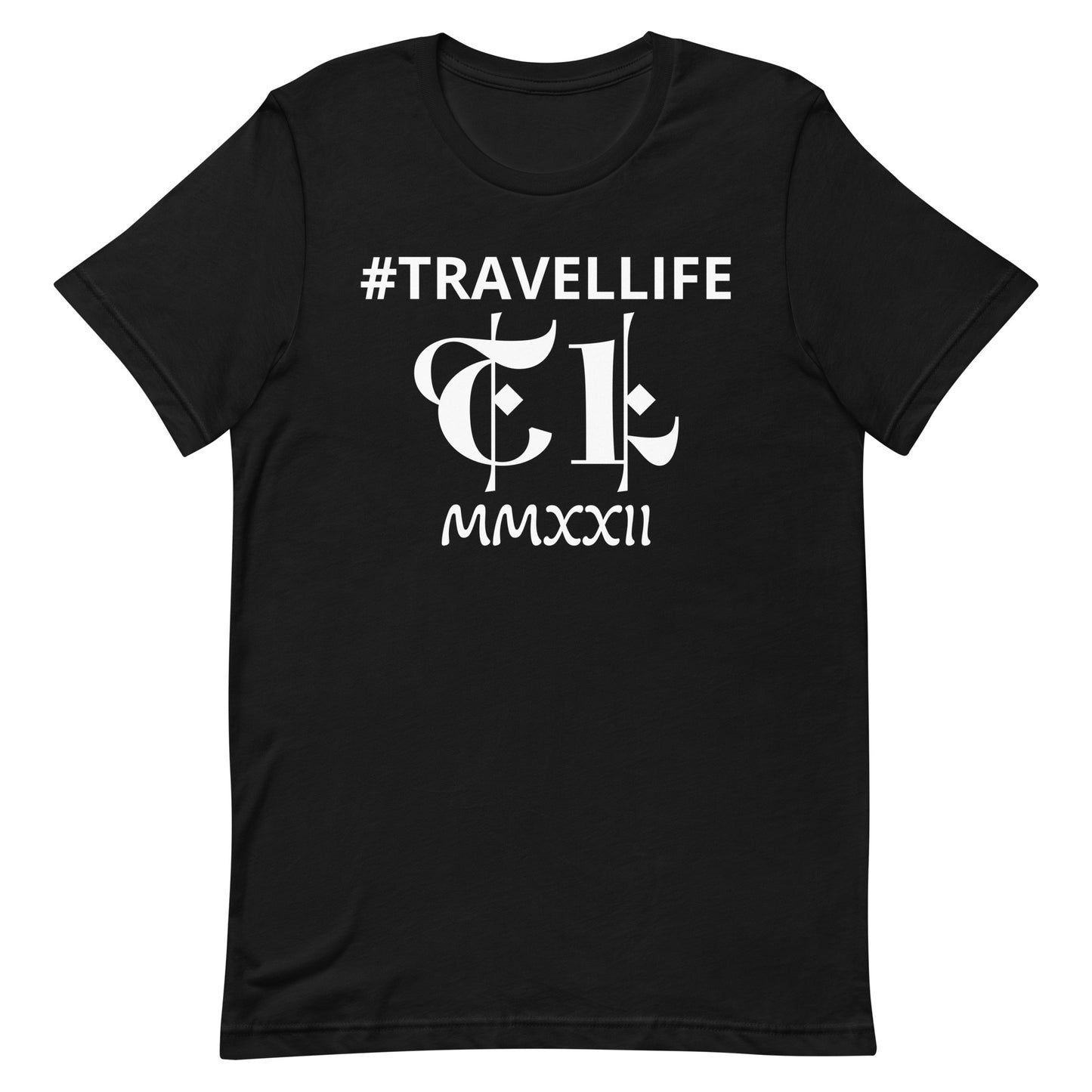#Travellife TL Logo Roman 2022 Unisex T-shirt White Text