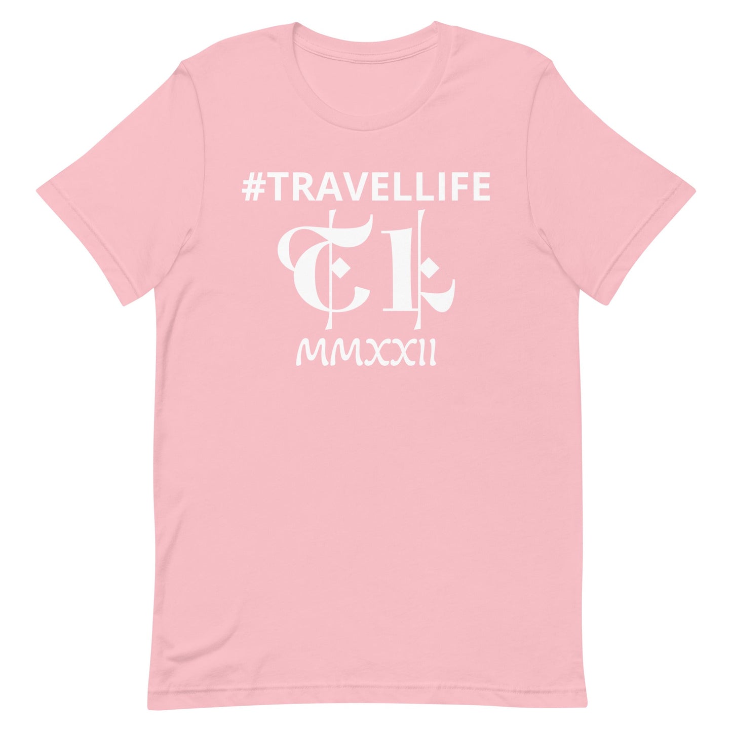 #Travellife TL Logo Roman 2022 Unisex T-shirt White Text 2X+