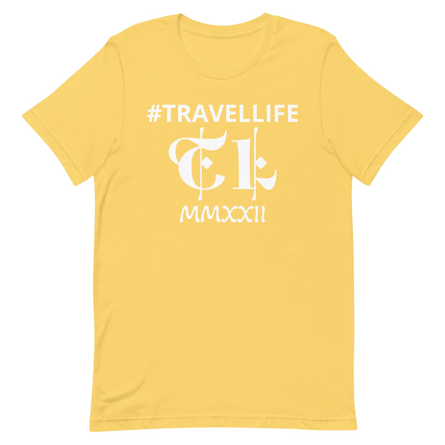 #Travellife TL Logo Roman 2022 Unisex T-shirt White Text