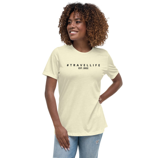 #Travellife Est. 2022 Women's Relaxed T-Shirt Black Text 2X+