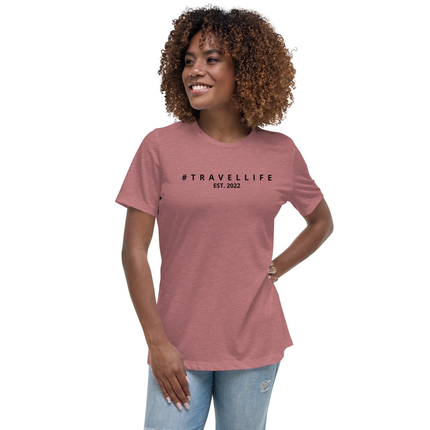 #Travellife Est. 2022 Women's Relaxed T-Shirt Black Text 2X+