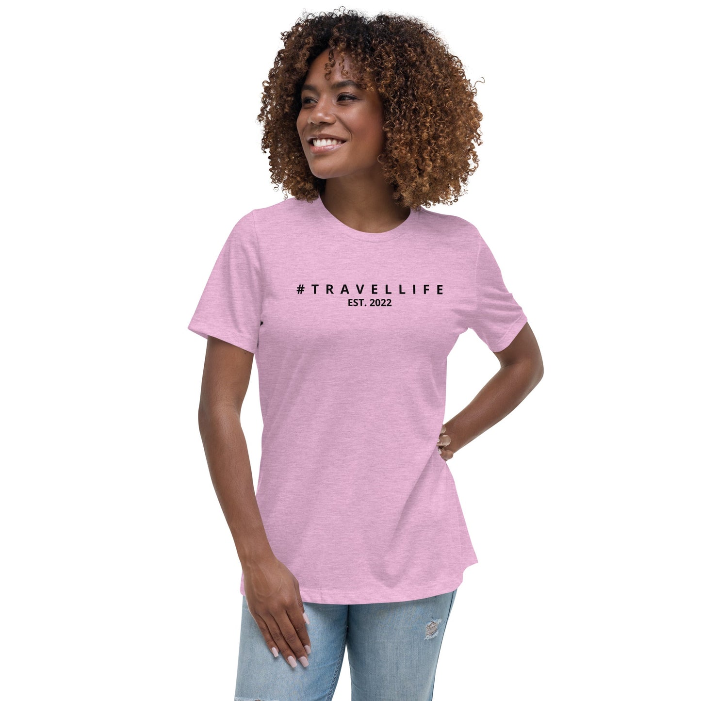 #Travellife Est. 2022 Women's Relaxed T-Shirt Black Text 2X+