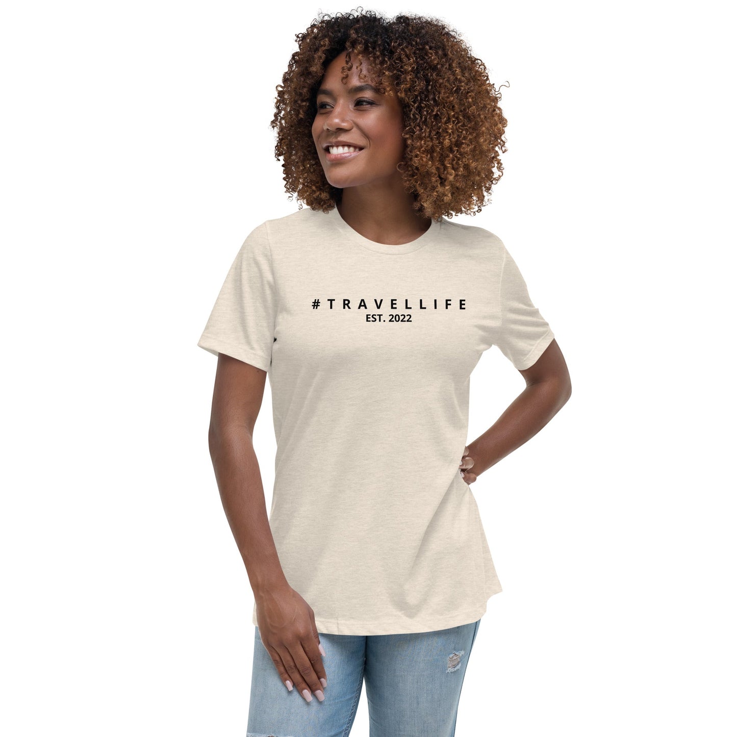 #Travellife Est. 2022 Women's Relaxed T-Shirt Black Text 2X+