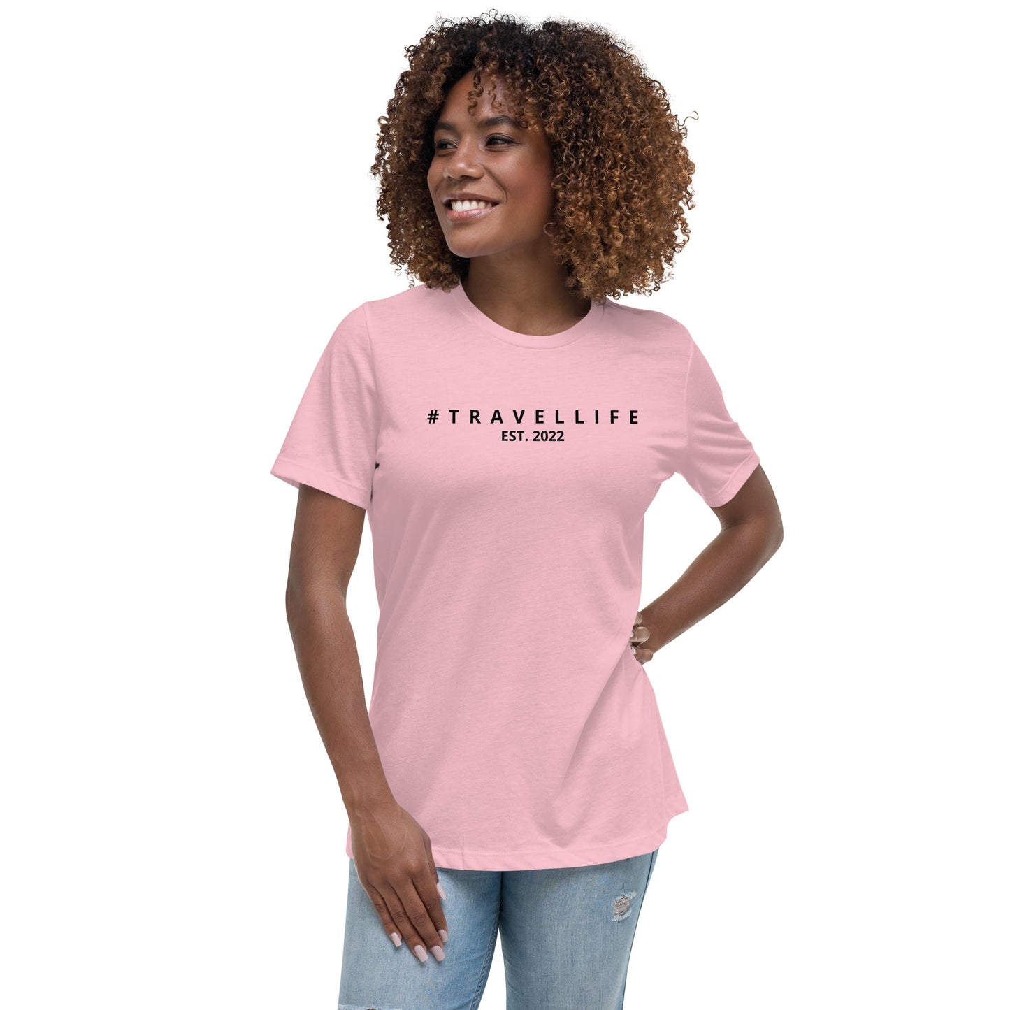 #Travellife Est. 2022 Women's Relaxed T-Shirt Black Text 2X+