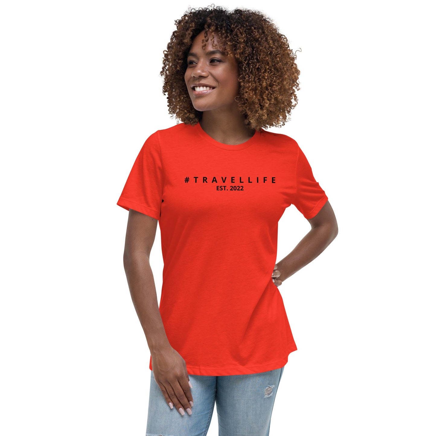 #Travellife Est. 2022 Women's Relaxed T-Shirt Black Text 2X+