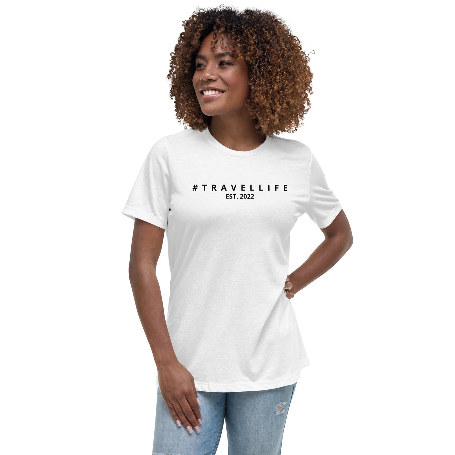 #Travellife Est. 2022 Women's Relaxed T-Shirt Black Text 2X+